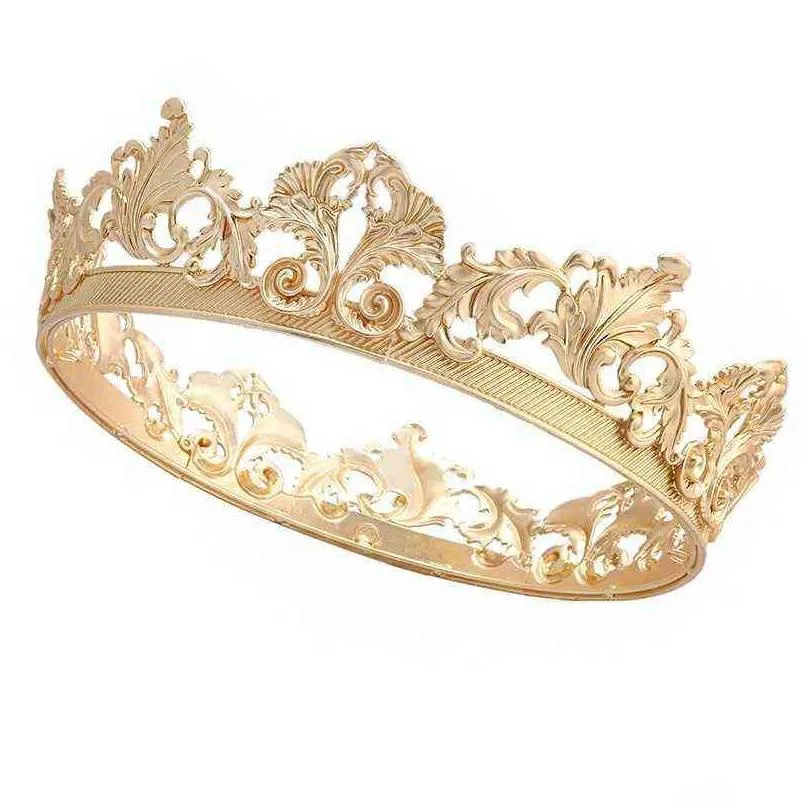 baroque vintage royal king crown for men full round big gold tiaras and crowns prom party costume prince hair accessories men h220414