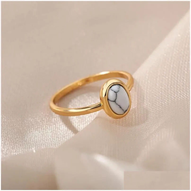 cluster rings vintage oval opal for women stainless steel gold stripe retro green moonstone accessories jewelry gift bohemian mujer