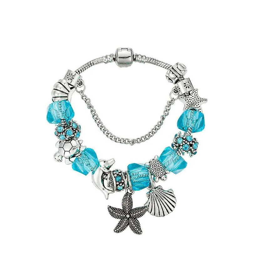 new starfish charm bracelets dropshipping pink blue crystal star bead bracelet bangle for women diy jewelry gift