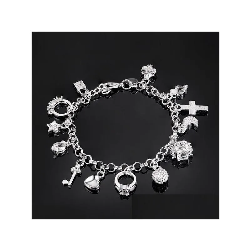new silver bracelets multi pendant crystal bracelet for woman fashion jewelry gift