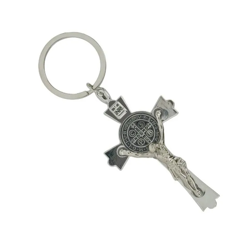 Wholesale Fashion Jewelry Religious Charms Key Ring Custom Stainless Steel Cross Pendant Keychain