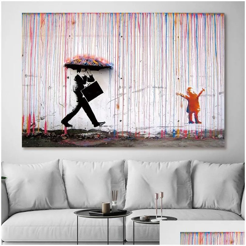 color rain banksy wall decor art canvas painting calligraphy poster print picture decorative living room home decor1