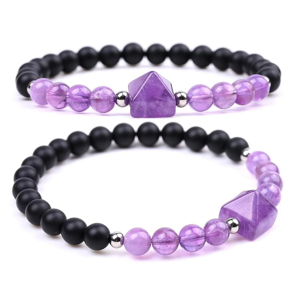 6mm Matte Agate Healing Crystal Pyramid Beads Strands Bracelets for Women Men Feng Shui Reiki Positive Energy Gemstone Metaphysical Bangle Chakra Orgone