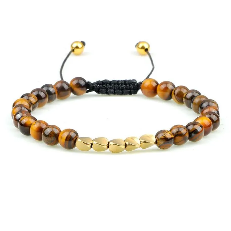 Natural 6mm Tiger Lava Bangle Irregular Copper Beads Braided Bracelet For Women Men Handmade Ethnic Tibetan Jewelry