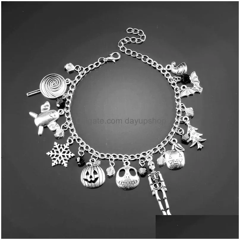 link chain dongsheng the nightmare before christmas charm bracelet halloween jack skellington sally snowflakes skull pumpkin