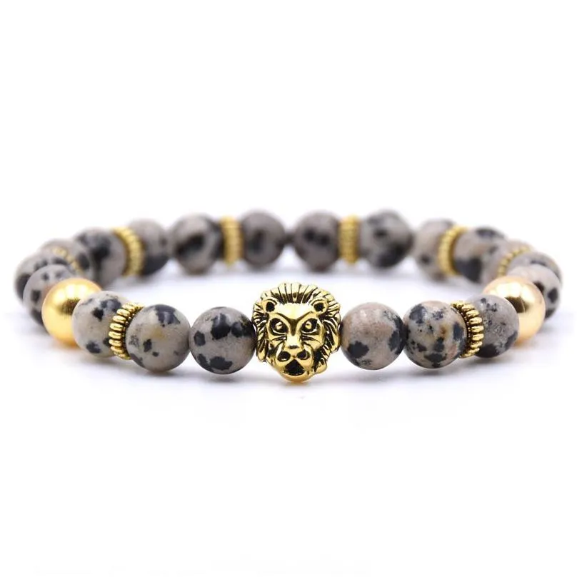 Gold  Head Gemstone Bead Stretch Bracelet Charms 8mm Stone Protection Healing Quartz Crystal Stretch Beaded Jewelry