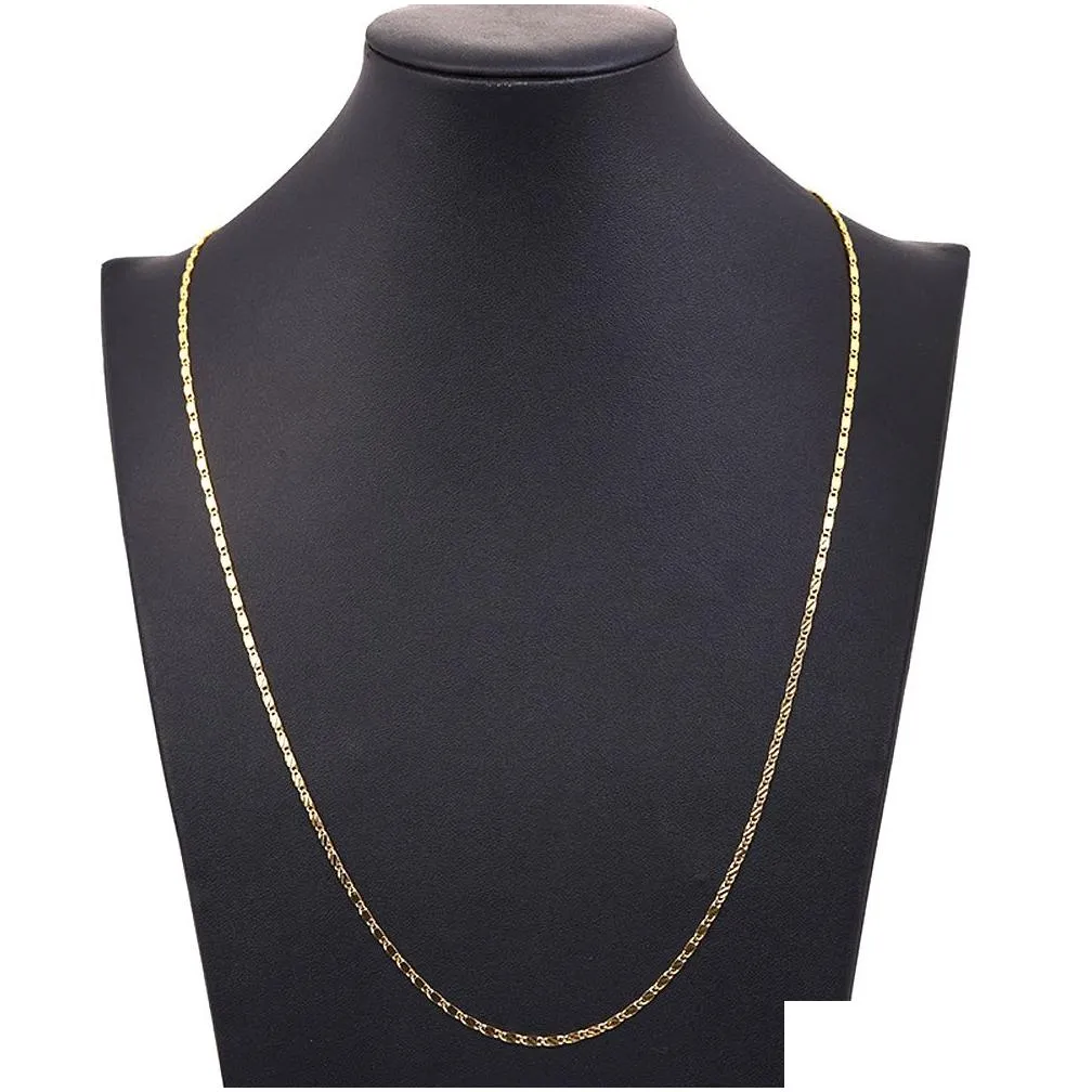 10pcs Lose Money Promotion 2mm Flat Gold/Silver Chains Necklace Beautiful Jewelry for Women Water wave block Figaro necklace 16-30inch