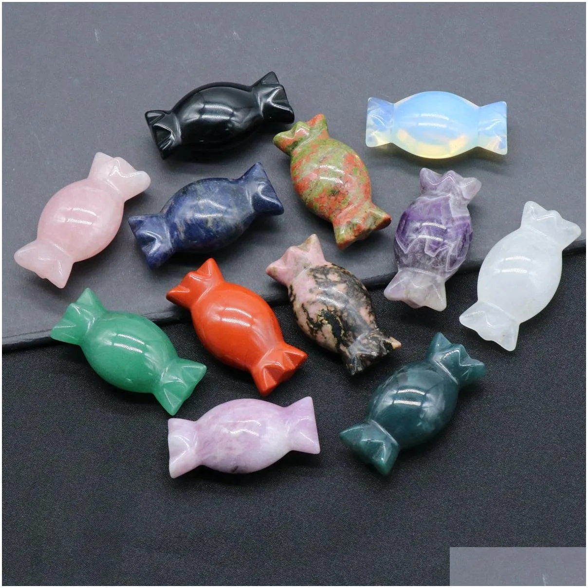 7 Chakra Candy Handmade Craft Ormanet Natural Colorful Stone Candy Shape Carving Decoration Small Gift