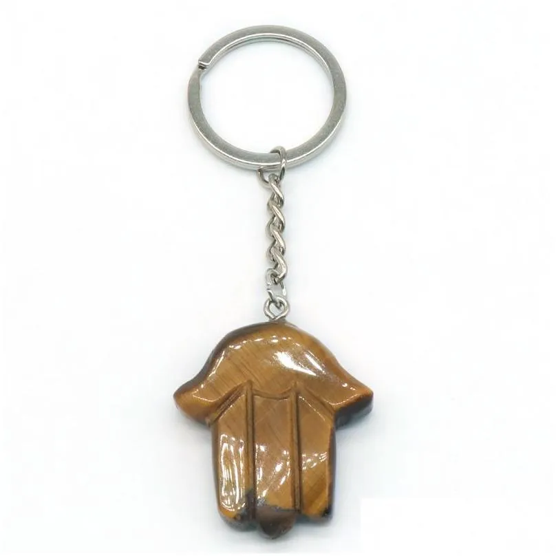 Cute Healing Crystal Hand Keychains for Women Men Evil Eye Hamsa Hand Fatima Pendant key Chain Acessories Hip Hop Jewelry