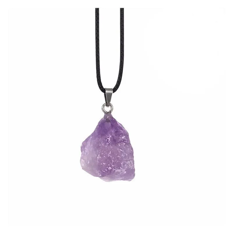 Natural Amethyst Crystal Pendant Necklace for Women Men Chakra Energy Healing Stones Reiki Meditation Therapy