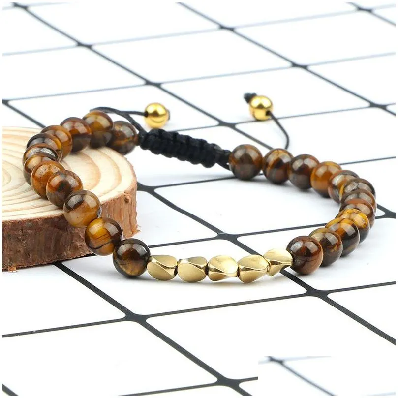 Natural 6mm Tiger Lava Bangle Irregular Copper Beads Braided Bracelet For Women Men Handmade Ethnic Tibetan Jewelry