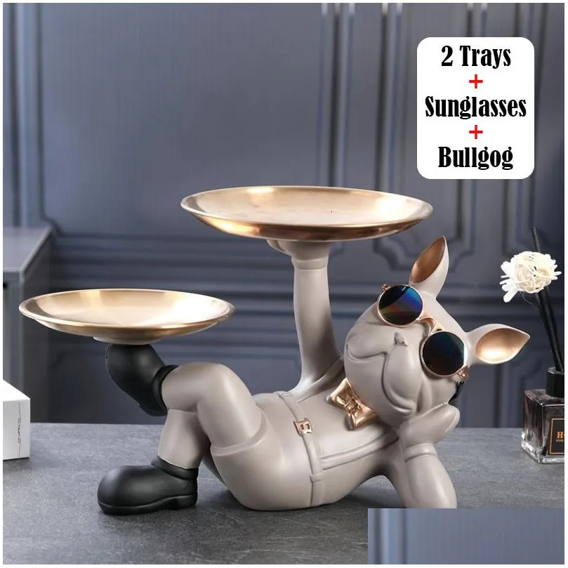 decorative objects figurines resin dog statue butler with tray for storage table live room french bulldog ornaments sculpture craft gift