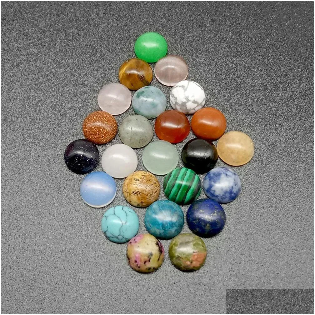 4/6/8/1012/14MM Gemstone Cabochons Natural Synthetic Stone Beads Grey Agate Cabochons for Earring Necklace Bracelet