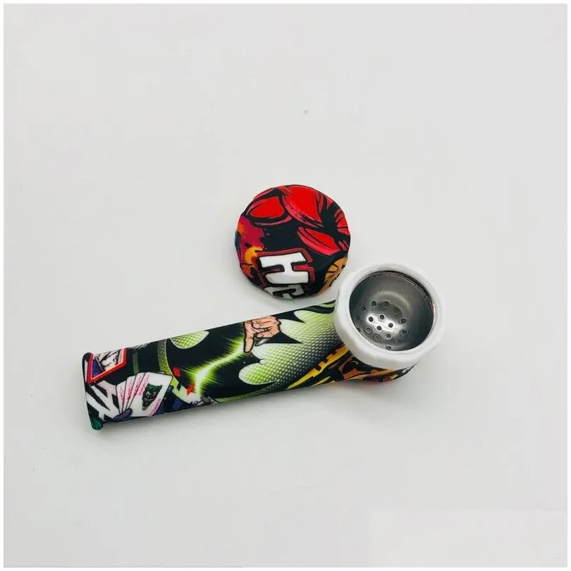 camouflage patterned hand pipes glass bowl dab 3.5 cartoon fda silicone pipe environmentally water bong