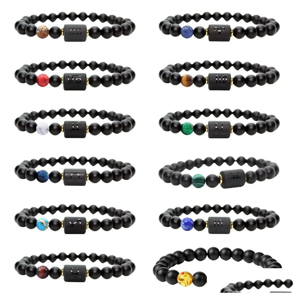 Fashion Jewelry Natural Stone Tiger Eye African Turquoise Beads Bracelet Twelve Zodiac Bracelet Set Chakras Men Women Gift