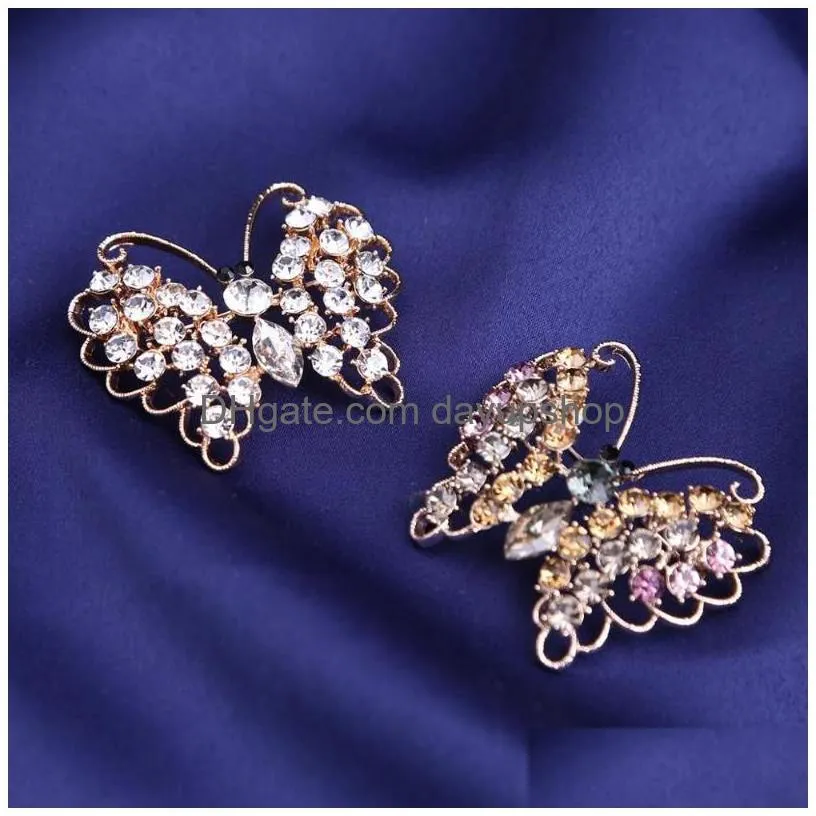 pins, brooches crystal hollow butterfly for women elegant vintage fashion insect brooch pins accessories metal