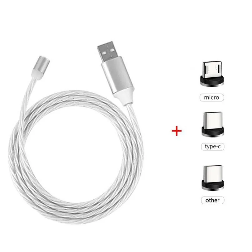 magnetic phone cables 3 in 1 fast  led flowing light type c cable quick charging line 2a micro usb cable chargers cord