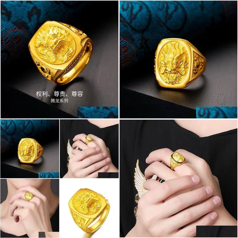 cluster rings 18k yellow gold for men three dimensional dragon domineering shaped finger ring wedding engagement fine jewelry gifts