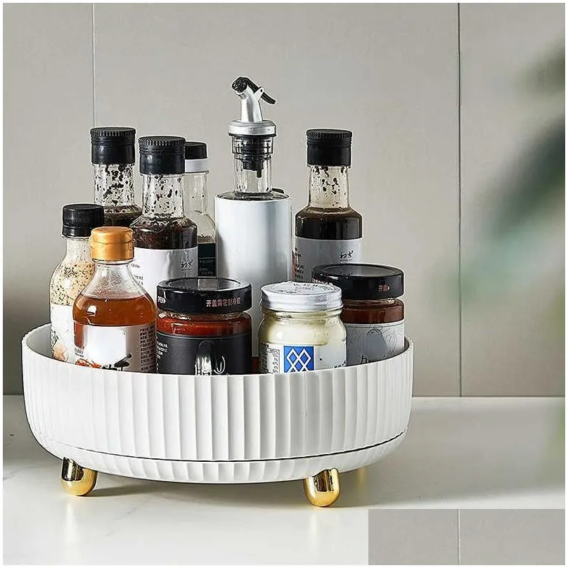 New 360 Rotation Non-Skid Spice Rack Pantry Cabinet Turntable with Wide Base Storage Bin Rotating Organizer for Kitchen Seasoning S