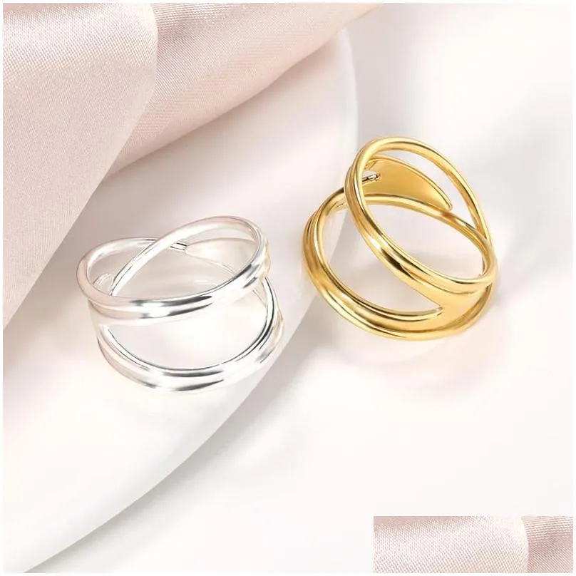 cluster rings geometry for women men gold silver stainless steel intersect ring hollow irregular bands fashion simple jewelry gifts