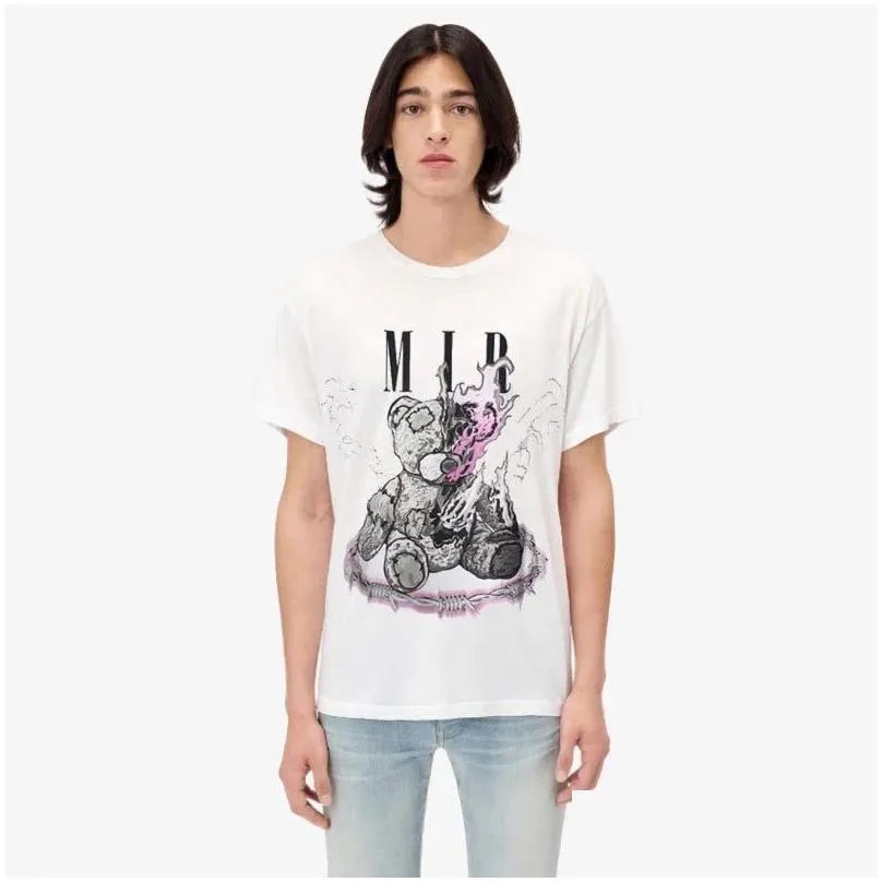 mens t-shirts high street graphic tees teddy bear cotton print t-shirt casual hip hop short sleeve