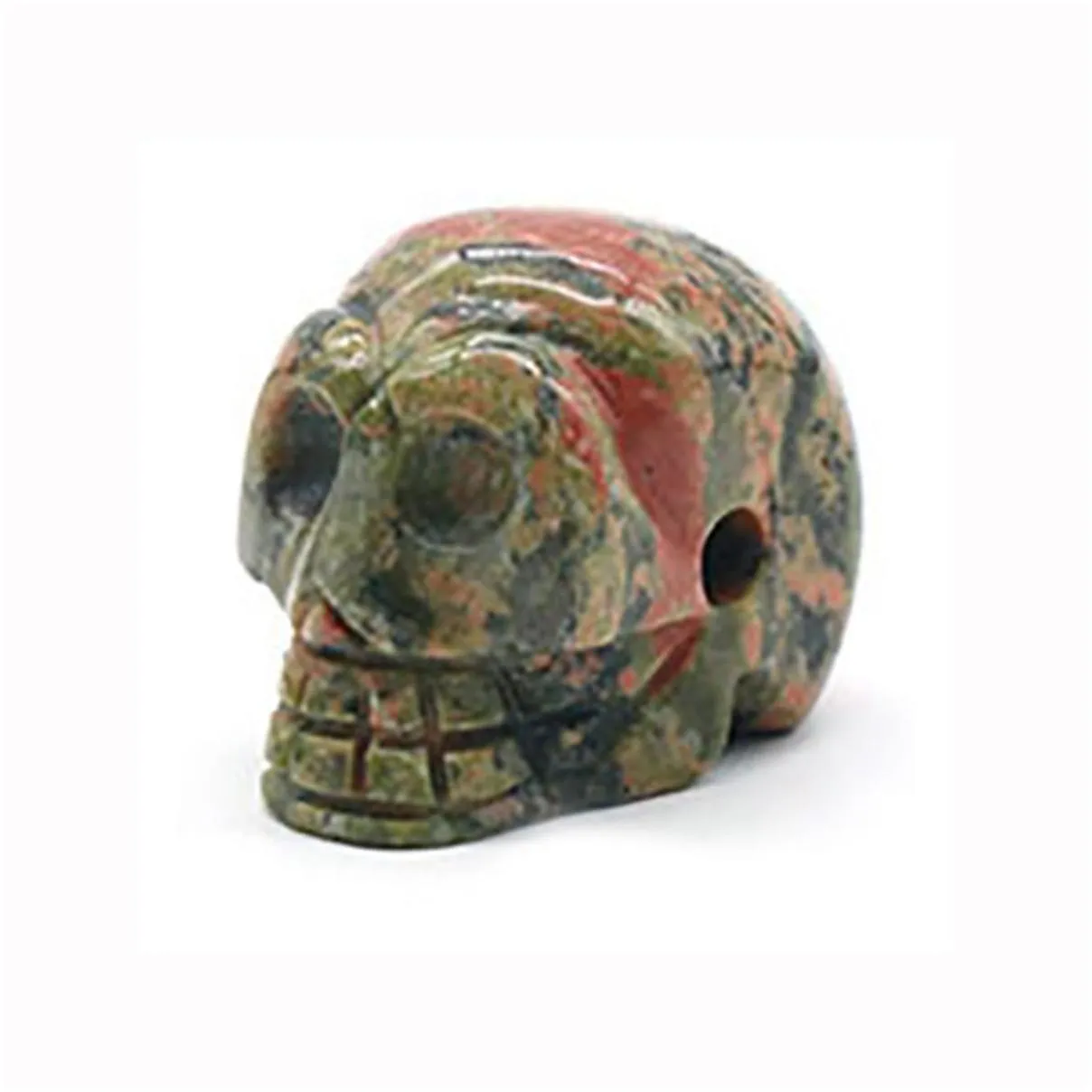 23mm Carnlian Skull Head Statue Hand Carved Gemstone Human Skeleton Head Figurines Reiki Healing Stone for Home Office Decoration