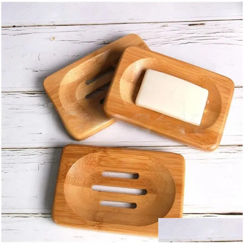 Drain Soap Box Square Eco-Friendly Wooden Soap Tray Holder Natural Bamboo Wood Soap Dish Storage Holder Bathroom Round