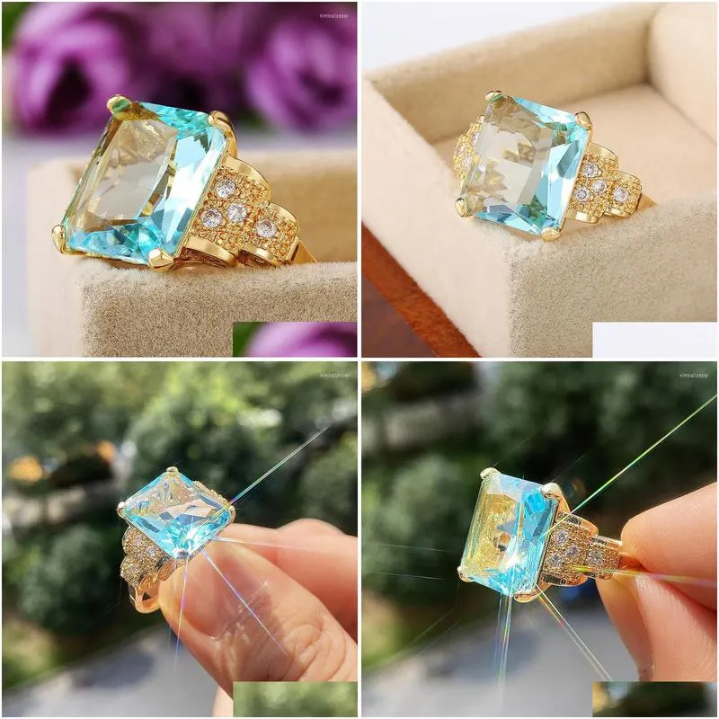 wedding rings zhouyang ring for women luxury light gold color blue zircon on fingers jewelry gift wholesale accessories kbr41