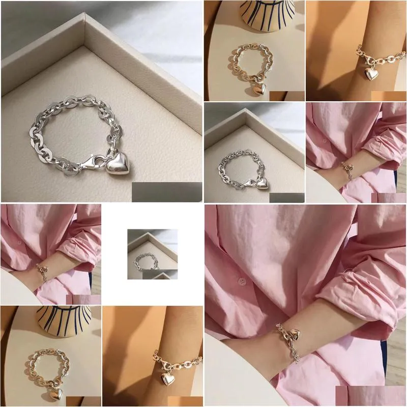 silver thick chain bracelet summer new trend punk vintage charm sweet love heart tassel party jewelry gifts