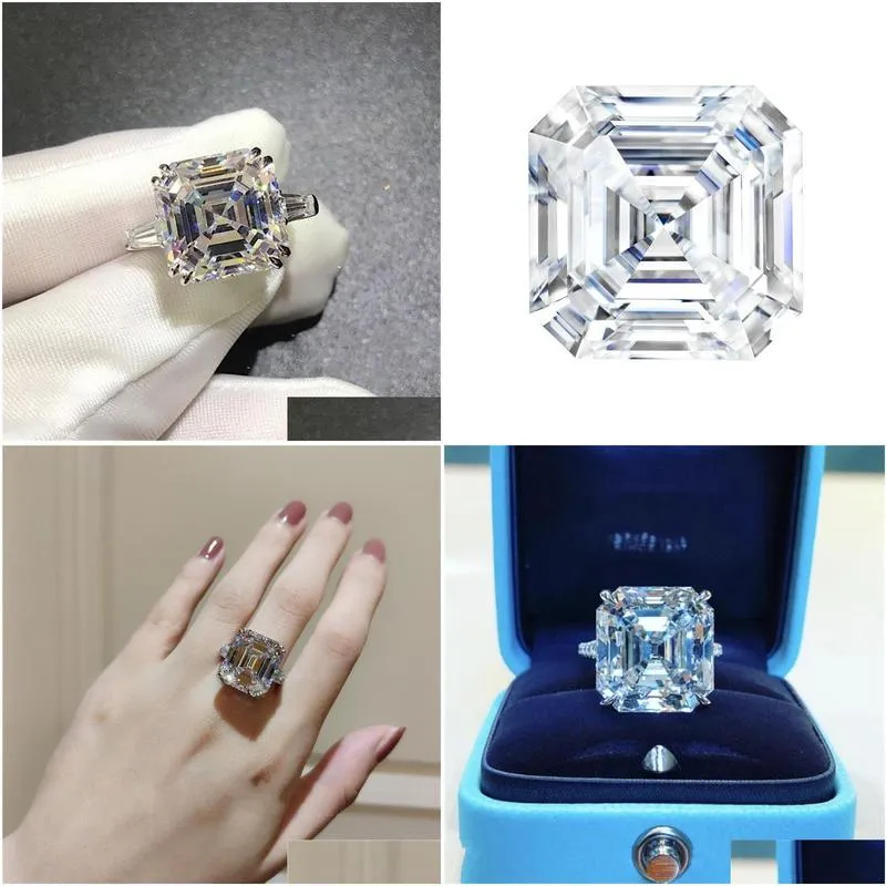 original 925 silver square ring asscher cut created moissanite wedding engagement cocktail women topaz rings finger fine jewelry