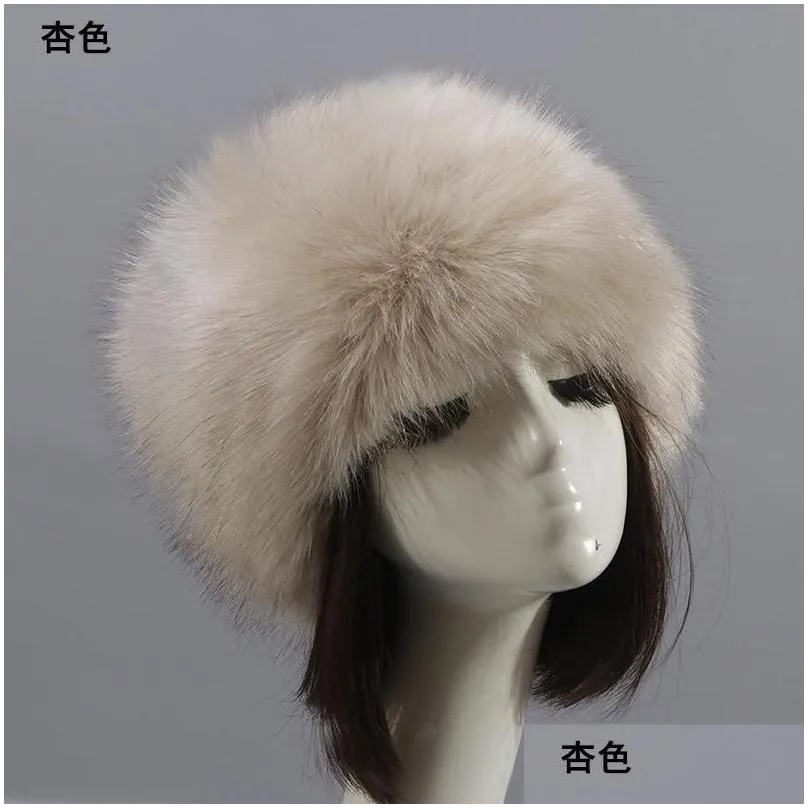 beanies beanie/skull caps imitation fur round flat top hat thickened autumn and winter wool russian mongolian warm ear protection