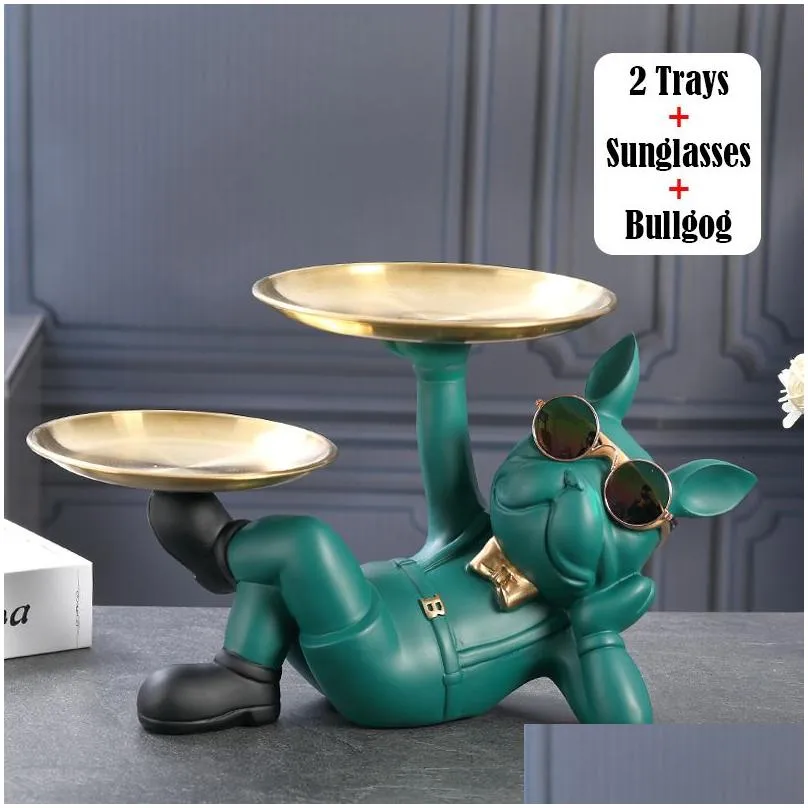 decorative objects figurines resin dog statue butler with tray for storage table live room french bulldog ornaments sculpture craft gift