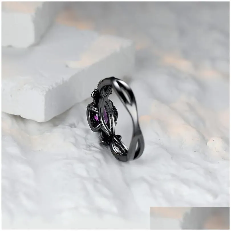 wedding rings purple round zircon engagement ring classic black gold color female cute small star flower for women jewelry