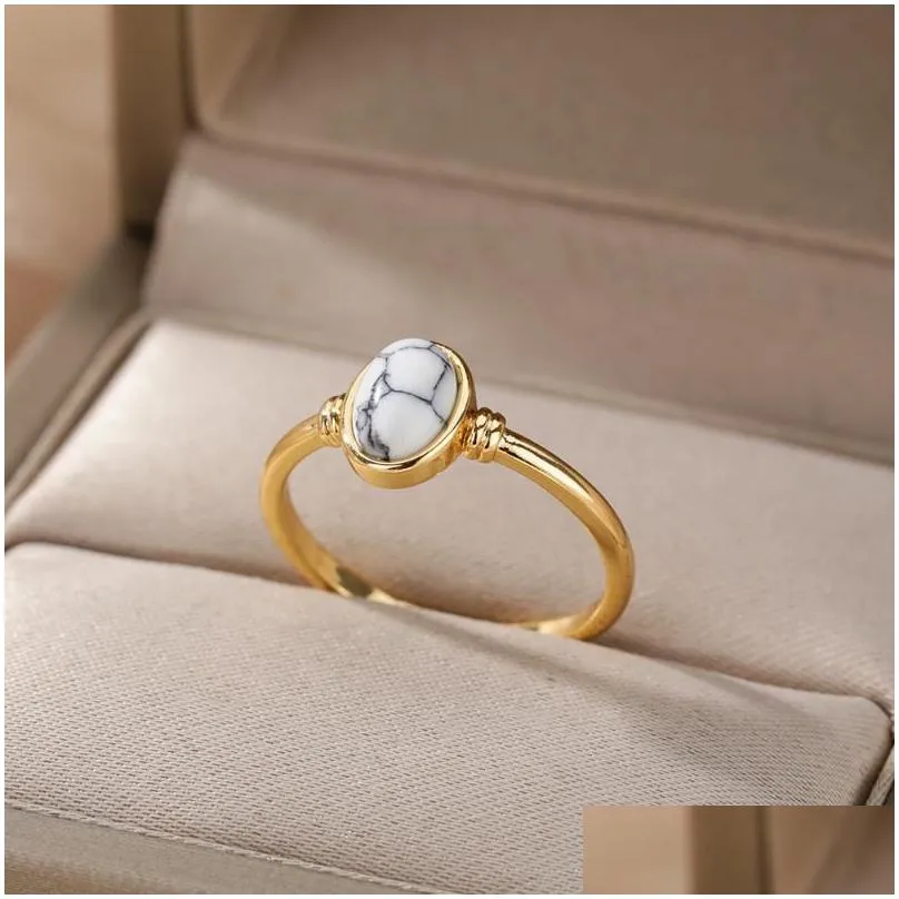 cluster rings oval moonstone for women gold color stainless steel stripe minimalist engagement finger ring wedding couple jewelry gift
