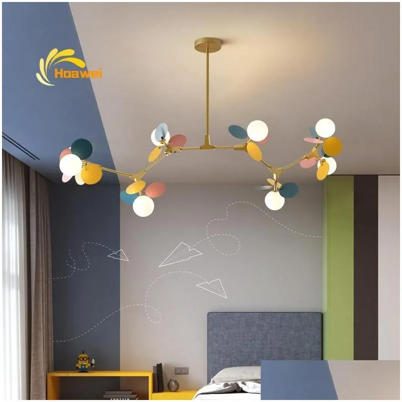 Nordic Macaron Glass Chandelier Lighitng Living Room Dinning Kitchen Hanging Lamp Children LED Ceiling Chandeliers