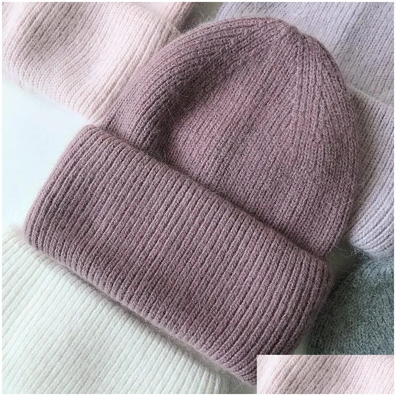 beanies beanie/skull caps 2023 high-end autumn and winter hat female angora fur knitted warm woolen korean version wild pure color