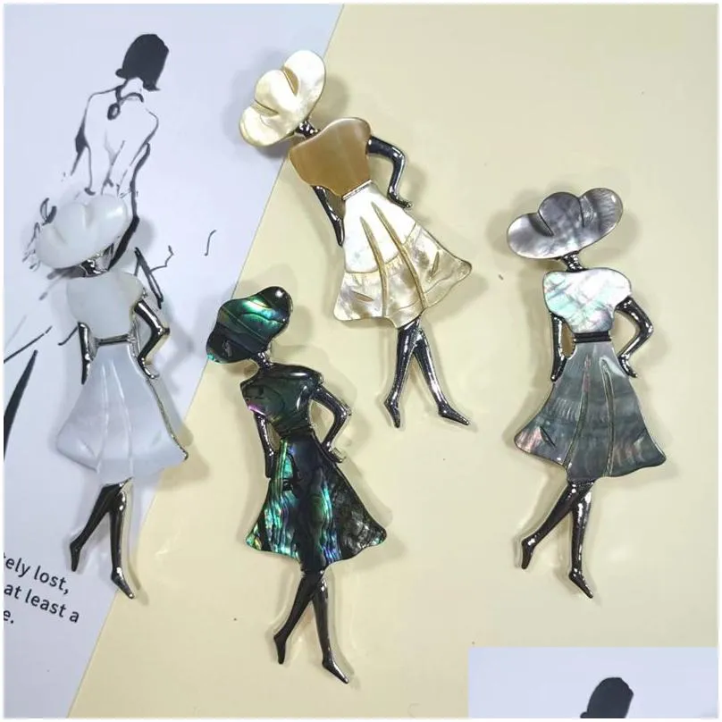 Vintage Shell Little Girl Dancer Brooch Pin Pendant Universal Abalone Shell Black Shell Pendant for Making Jewelry Neckalce