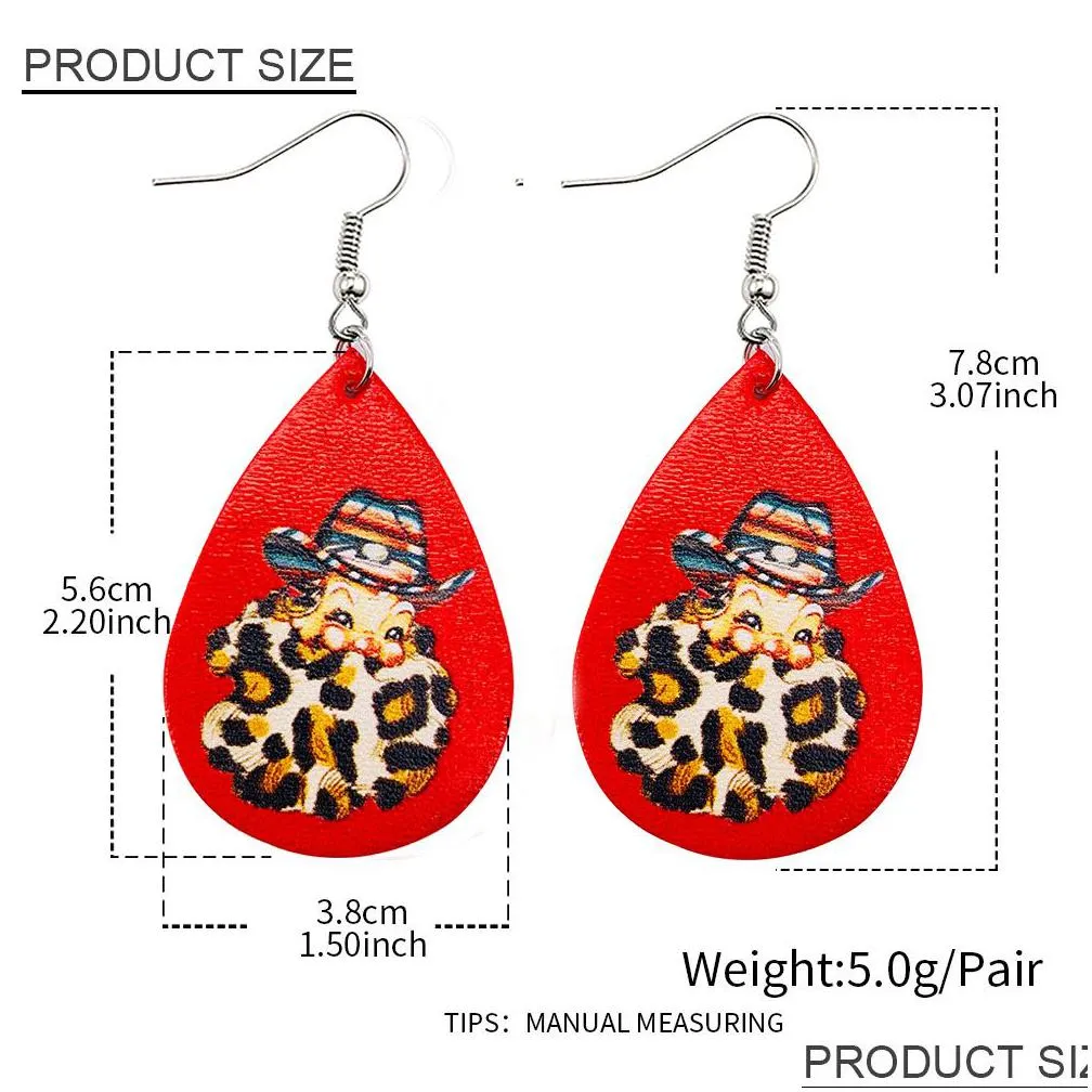 fashion christmas leather dangel earring for women western farm cow animal pattern double-sided printing ear gift new