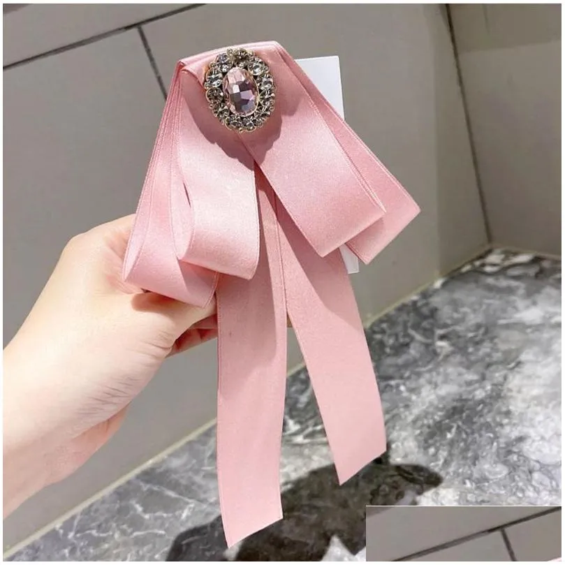 pins, brooches korean ribbon bow tie for women crystal collar shirt dress brooch necktie ladies fashion jewelry clothing accessories