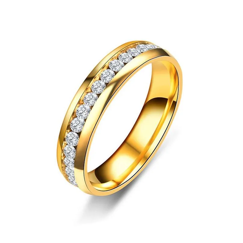 Stainless Steel Diamond Ring Fashion Titanium Stainless Steel Wedding Ring Classic Silver Plated Single Double Row Crystal Promise
