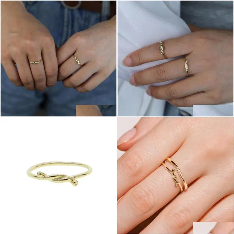 cluster rings minimal delicate 100% 925 sterling silver thin finger band 2 clear cz barbed wire knot gold color vermeil dainty ring for