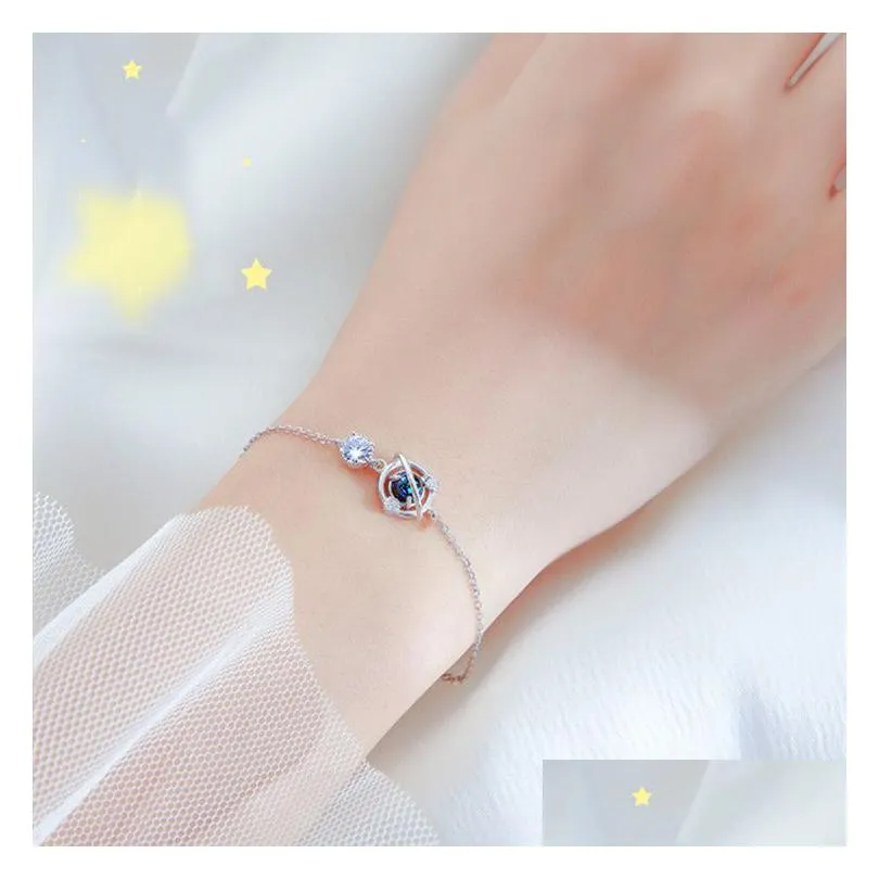 silver crystal planet charm bracelet &bangle for women wedding jewelry party pulseras mujer