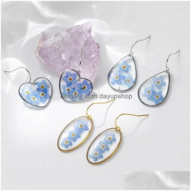 dangle earrings & chandelier forget me not flower cute blue natural real earring for women elegant epoxy resin dried flowers jewelry