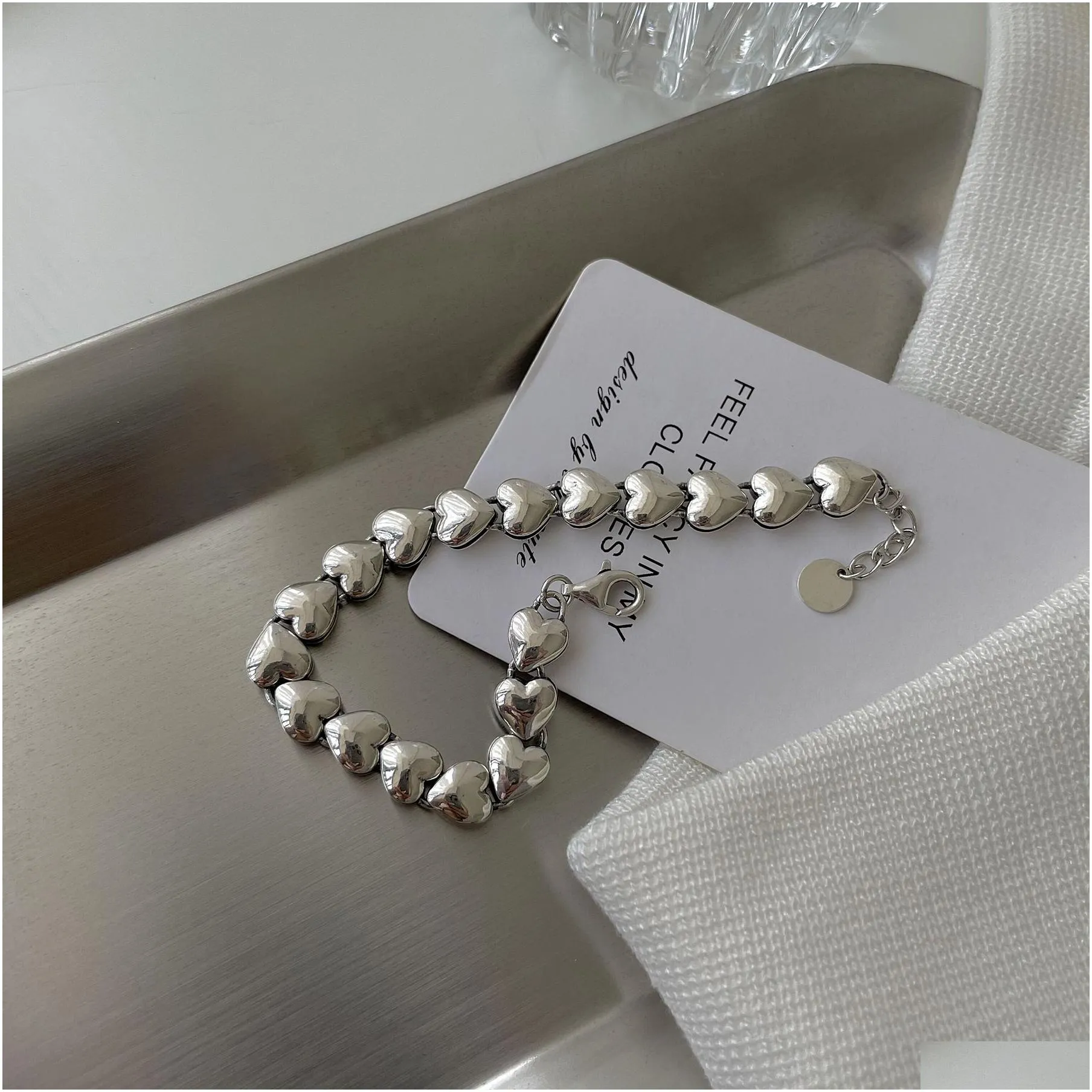 silver heart connected bracelets for women simple vintage stitching bracelet design cool jewelry