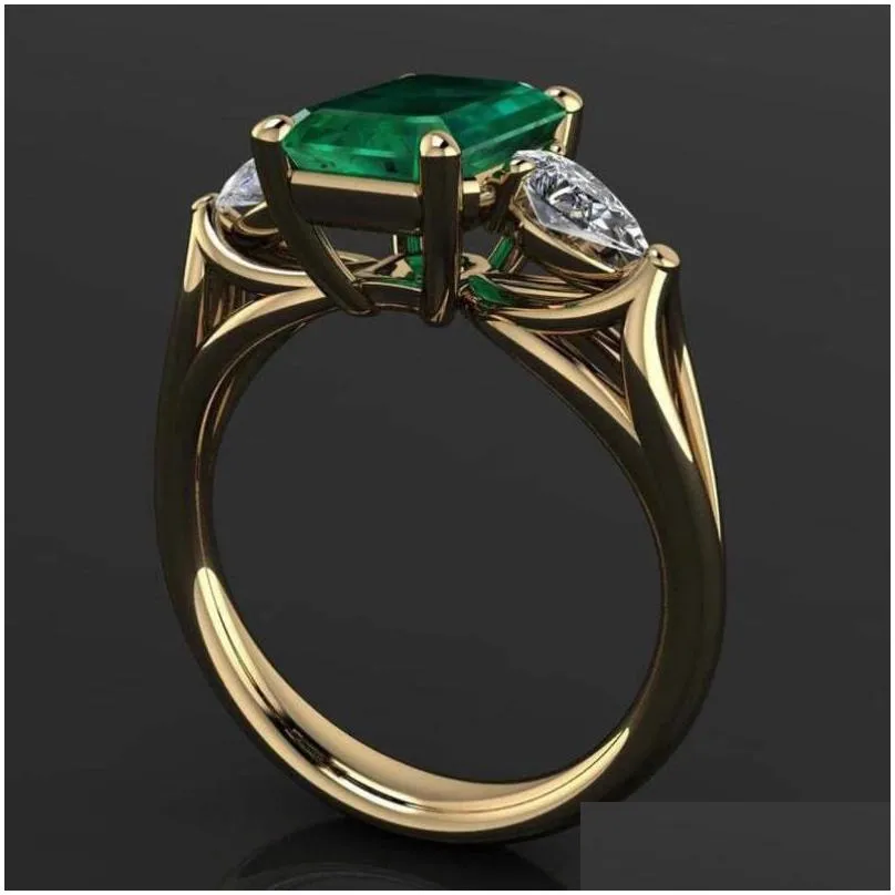 wedding rings style green crystal zircon for women gold color ring fashion jewelry