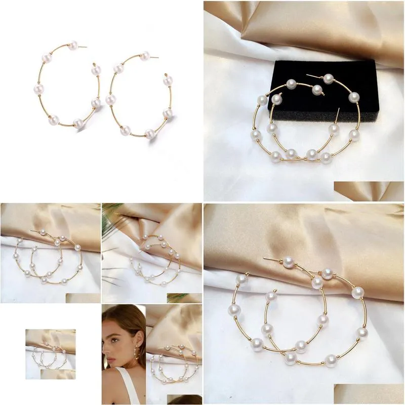 new boho white imitation pearl round circle dangle earrings women gold color big hoop earring korean jewelry brincos statement earing