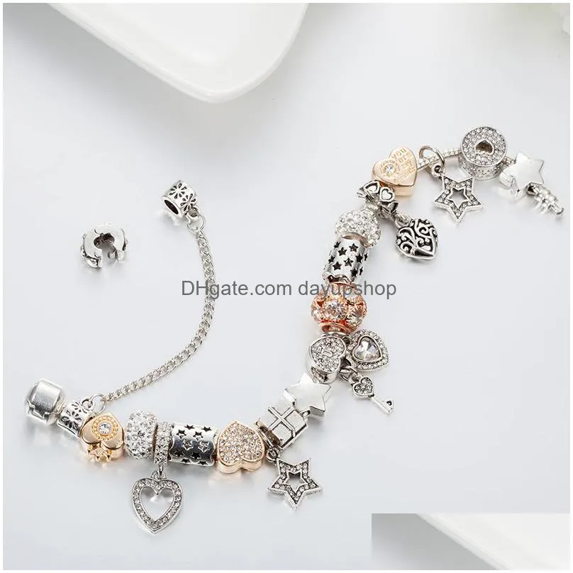wholecharm beaded bracelet for jewelry silver plated diy peach heart pendant bracelet with box valentine039s day gift9042668