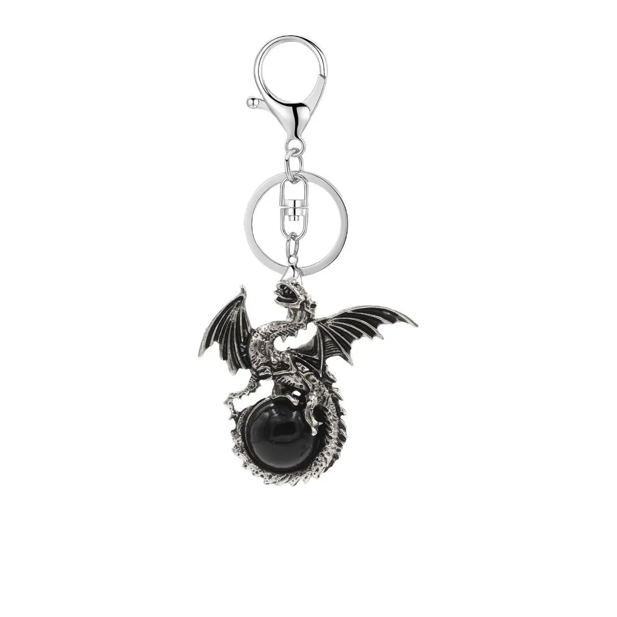 Wholesale Key Ring Natural Gemstone Crystal Lips Wing Dragon Pendant Stainless Steel Kaychain