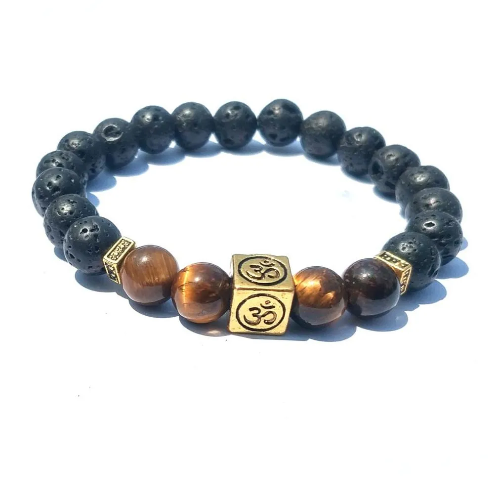 crystal strands Stone beaded Bracelet Women,7 Chakra Natural Tiger Eye Beads Volcanic Lava Elastic Bangle Buddha Jewelry Charm Aromatherapy Essential