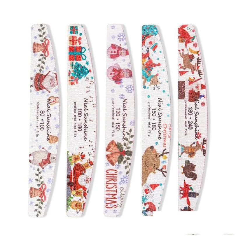 Nail Files 5Pcs/Lot Buffs For Manicure XMas Santa Claus Style Art File Kit Stac22